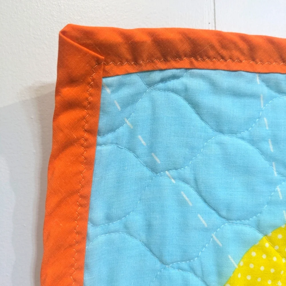 Vintage Handmade Childs Quilt Sunbonnet Sue Rainbow Apple Neon Reversible Bonnet